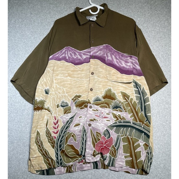 Baja East Other - VTG Back East Rayon Shirt XL Kayak Waterfall Scene Mountain Estuary Wrap‎ Print